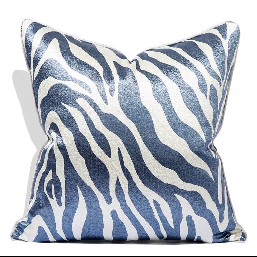 Two Blue and White Zebra Print Pillow Covers